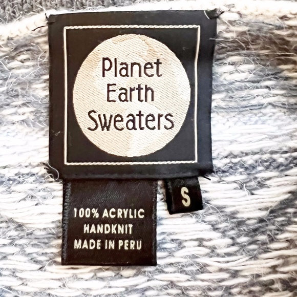 Planet Earth Sweaters Soft Peruvian Blue and White Hand Knit Sweater Sz S - Picture 4 of 5